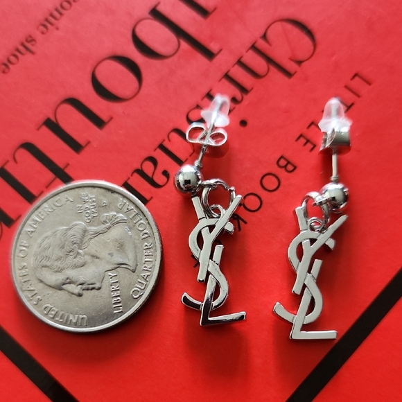 Upcycled Silver Logo Earrings - Picture 2 of 2